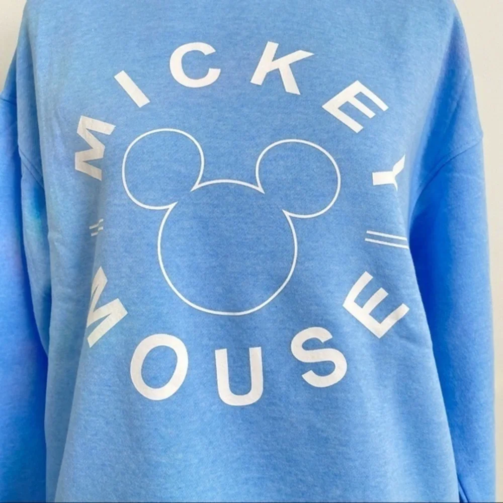 Disney Mickey Mouse Print Soft Sweatshirt Crewneck Sweater Top Sky Blue - Picture 2 of 9